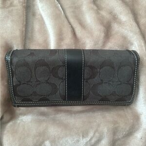 Vintage Coach Trifold Wallet - Black Canvas and Leather Signature Logo